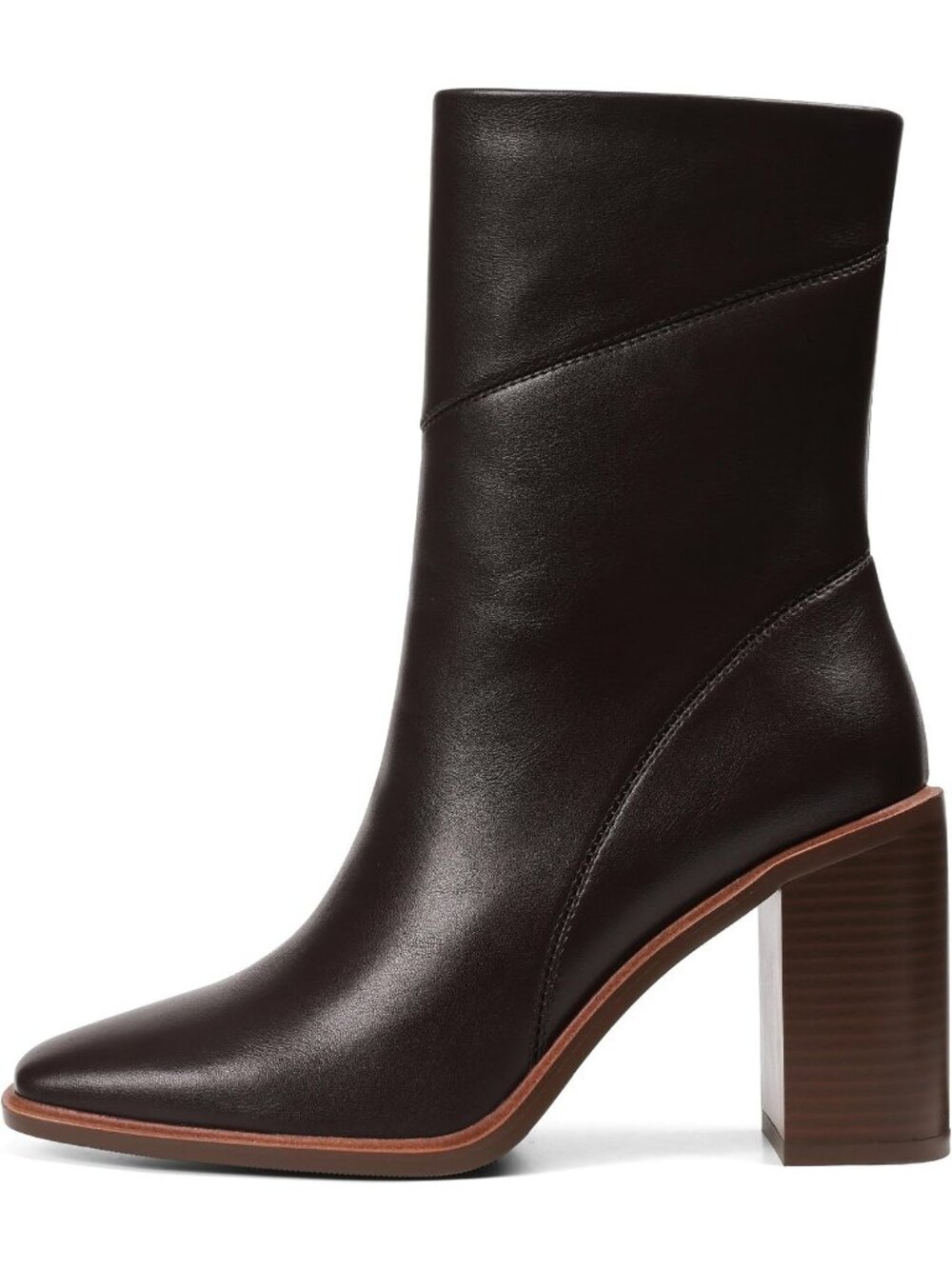 Women's Brown Faux Leather Square Toe Panelled Stitching Upper Ankle Heel Boots